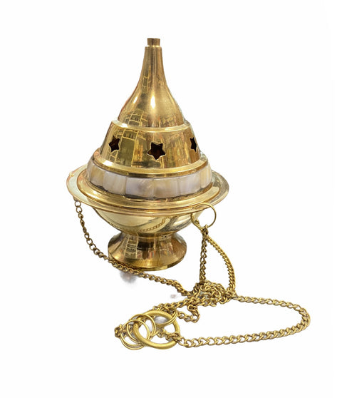 Hanging Brass Burner with Mother of Pearl