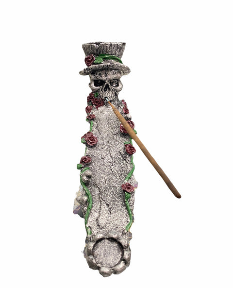 Incense Burner: Skull in Rose Garden