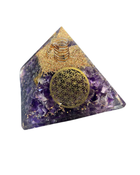 Amethyst Orgonite Pyramid with Flower of Life