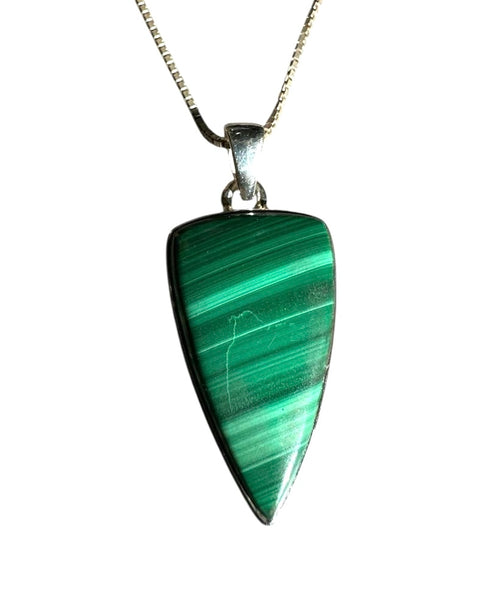 Green pendant necklace on a white background