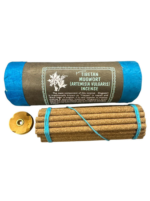 Tibetan mugwort incense with packaging on a white background