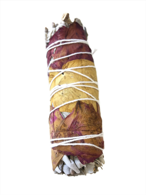 White Sage with Fresh Rose Petals- 4”
