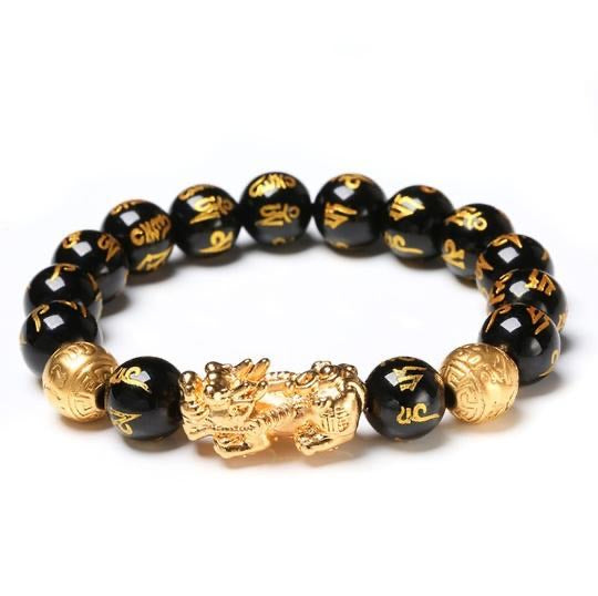 Amazon.com: sigade PiXiu Feng Shui Black Obsidian Wealthy Lucky Bracelet  with Golden Pi Yao Carved in Sanskrit 12mm Beads Adjustable Elastic Wealth  Jewelry for Women Men Good Luck Gift (2Pcs): Clothing, Shoes